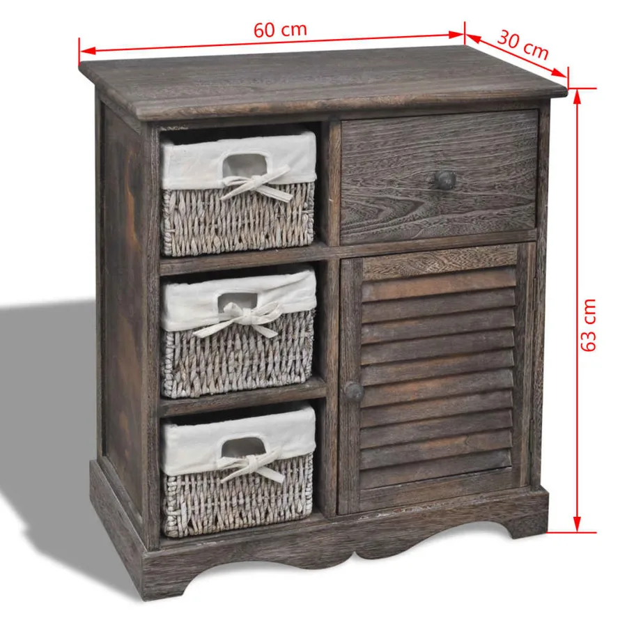 Armoire en bois 3 paniers gauches en tissage Marron - 6