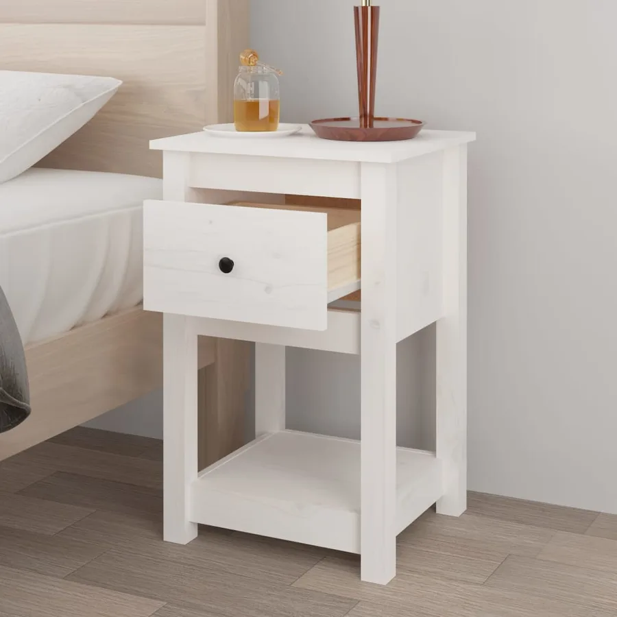Table de chevet Blanc 40x35x61,5 cm Bois de pin massif - 3