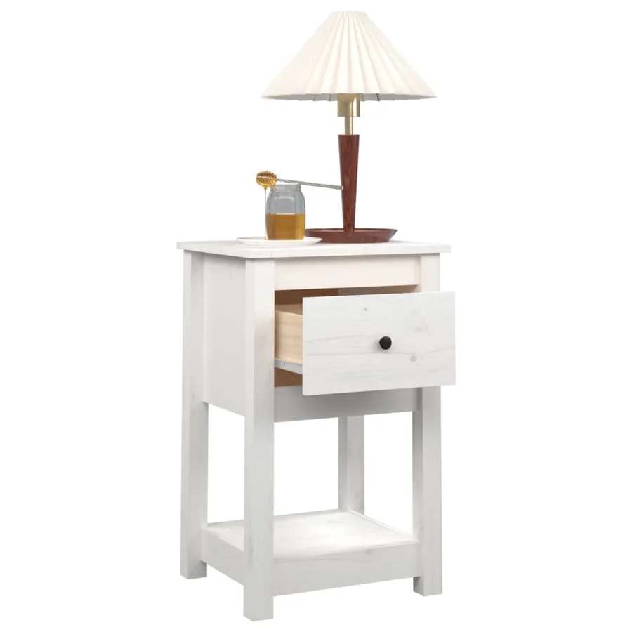 Table de chevet Blanc 40x35x61,5 cm Bois de pin massif - 4