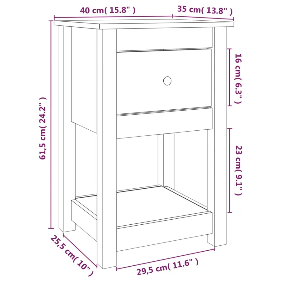 Table de chevet Blanc 40x35x61,5 cm Bois de pin massif - 9