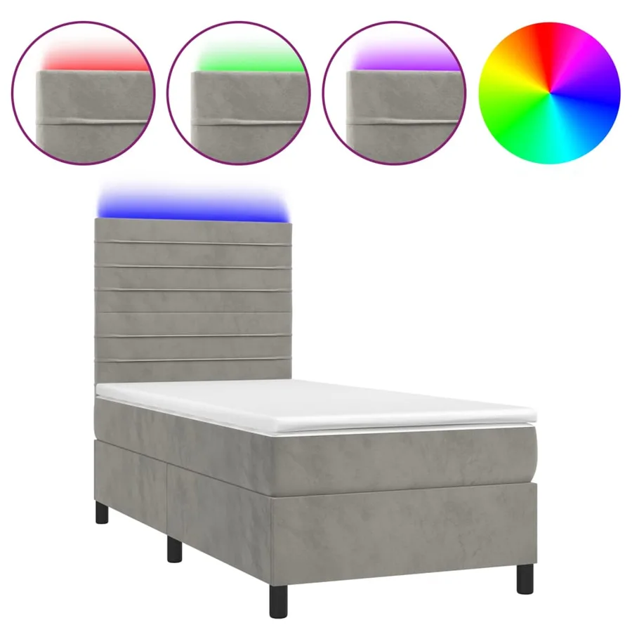 Sommier à lattes de lit matelas LED Gris clair 80x200cm Velours - 2