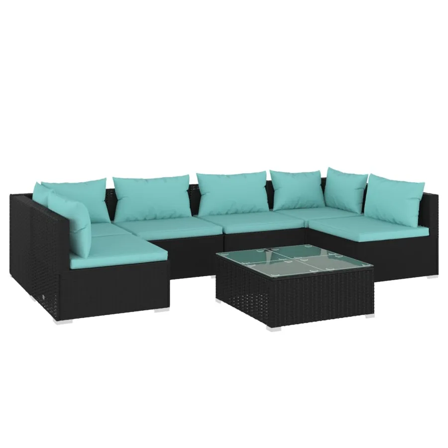 Salon de jardin 7 pcs avec coussins Résine tressée Noir - 2