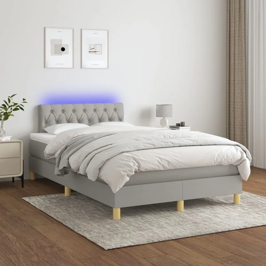 Sommier à lattes de lit matelas LED Gris clair 120x200 cm Tissu