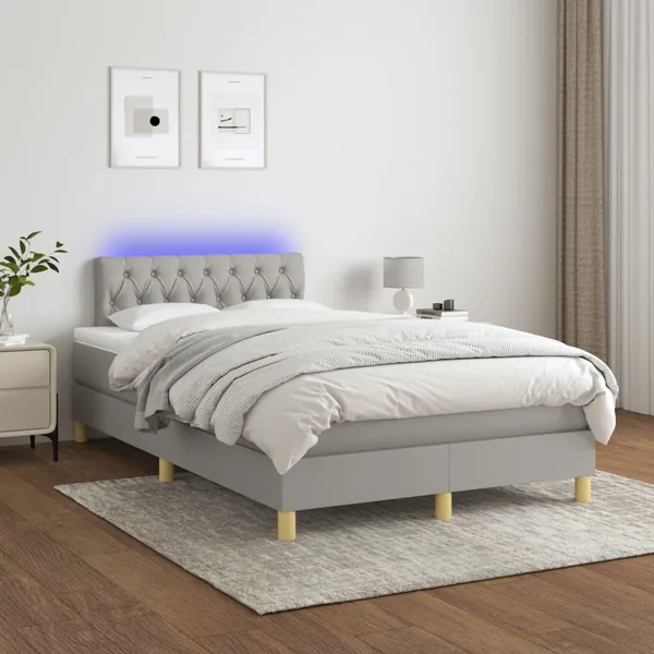 Sommier à lattes de lit matelas LED Gris clair 120x200 cm Tissu