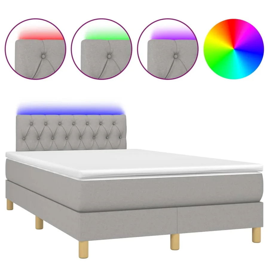 Sommier à lattes de lit matelas LED Gris clair 120x200 cm Tissu - 2