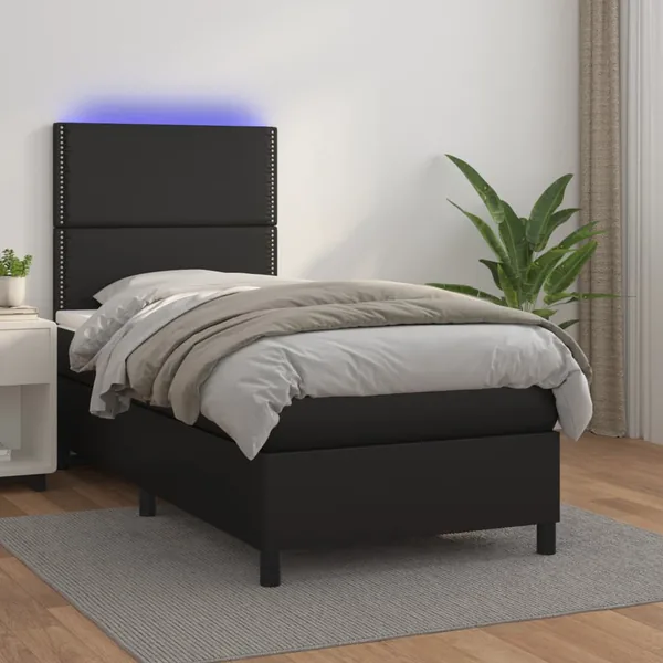 Sommier à lattes de lit avec matelas et LED Noir 100x200 cm