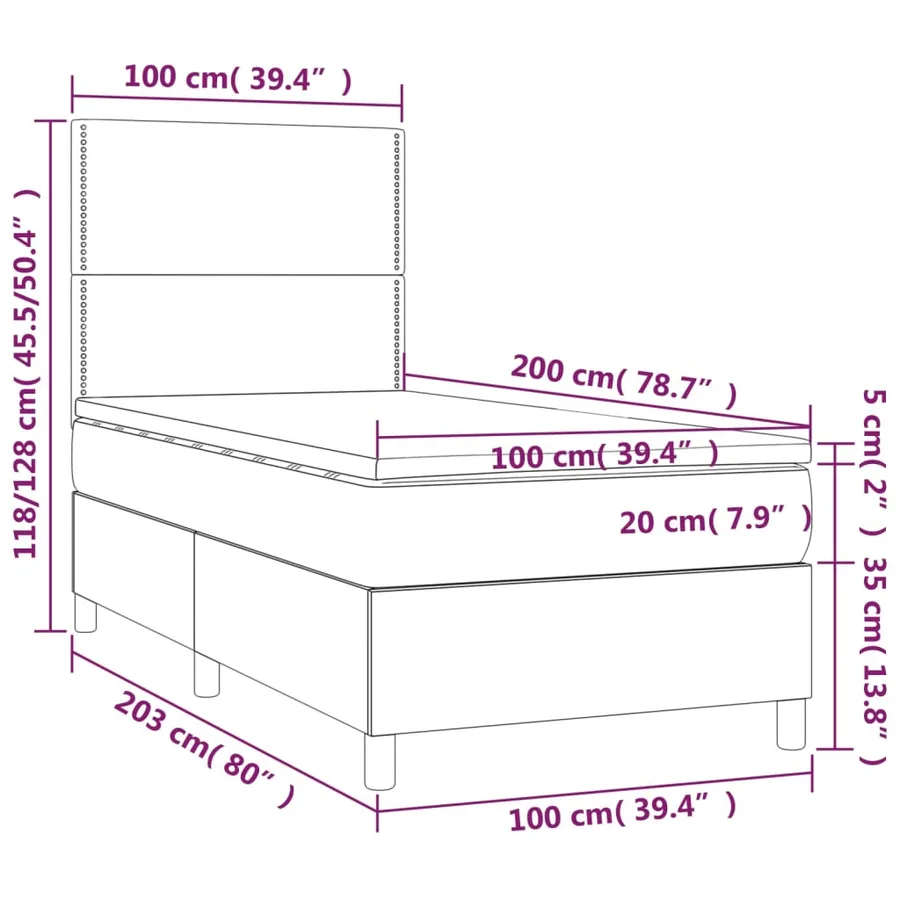 Sommier à lattes de lit avec matelas et LED Noir 100x200 cm - 8