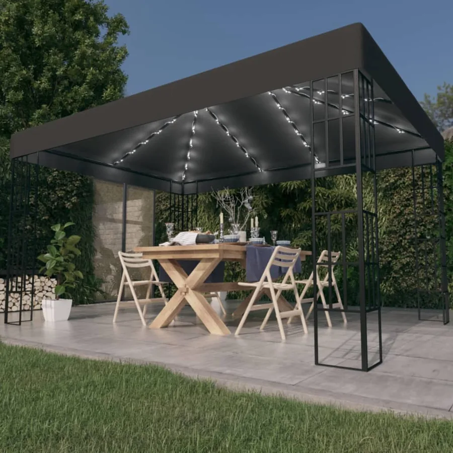 Tonnelle avec guirlande lumineuse à LED 3x4 m Anthracite