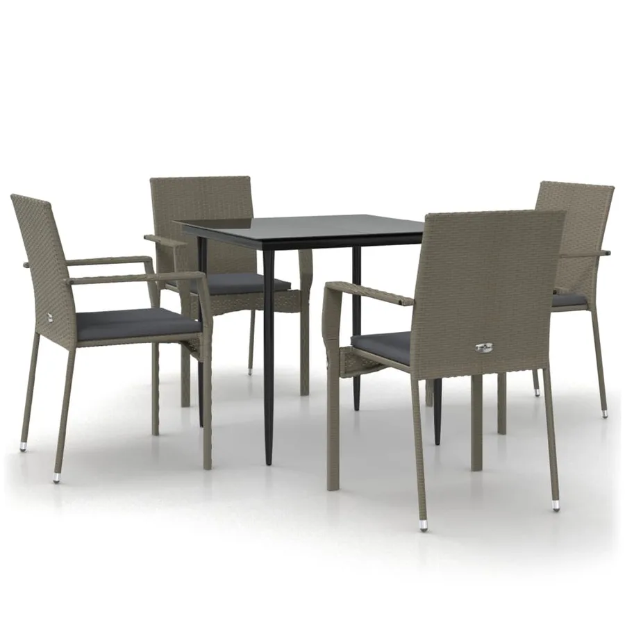 Ensemble à manger de jardin coussins 5 pcs noir et gris - 2