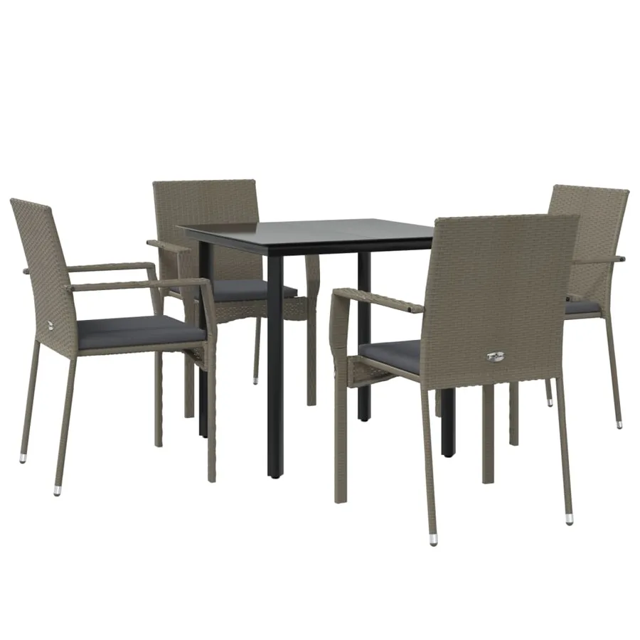 Ensemble à manger de jardin coussins 5 pcs noir et gris - 3