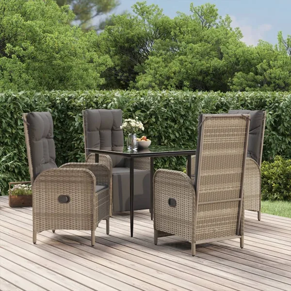 Ensemble à manger de jardin coussins 5 pcs noir et gris