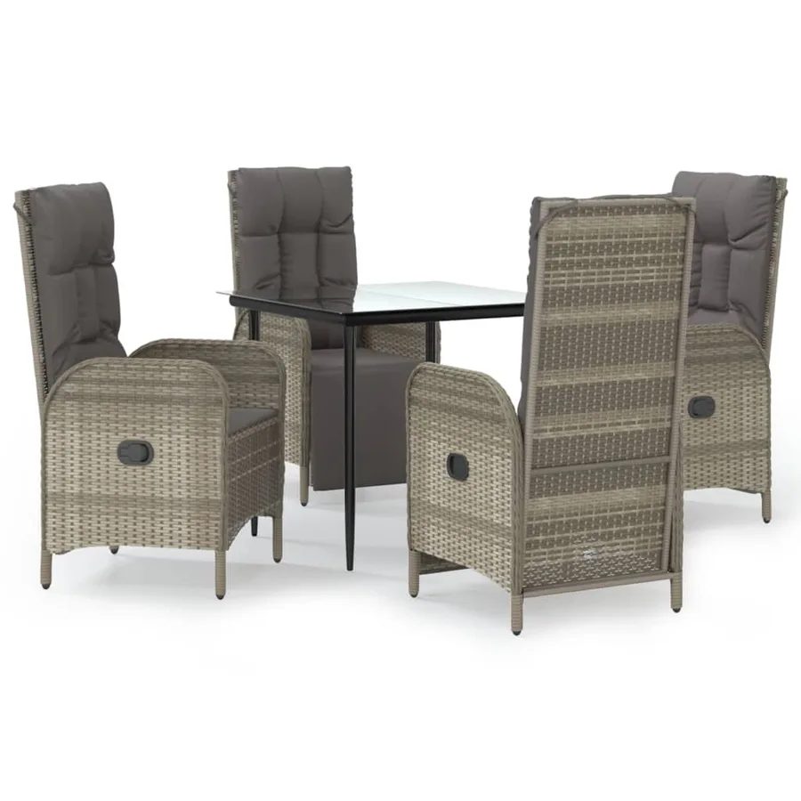 Ensemble à manger de jardin coussins 5 pcs noir et gris - 2