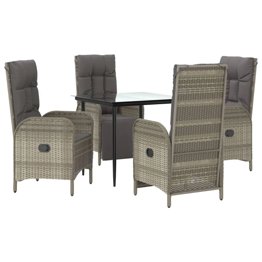 Ensemble à manger de jardin coussins 5 pcs noir et gris - 3
