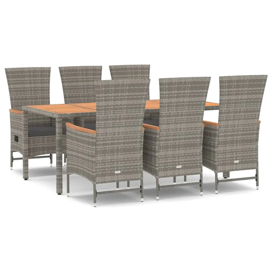 Ensemble à manger de jardin et coussins 7 pcs gris rotin - 2