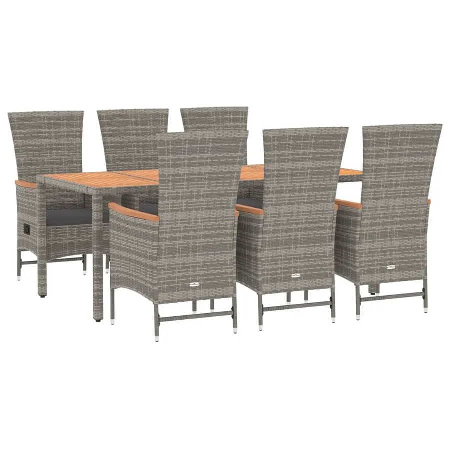 Ensemble à manger de jardin et coussins 7 pcs gris rotin - 3