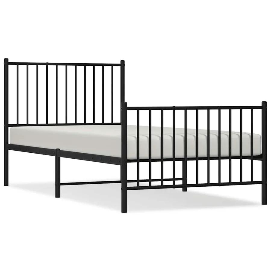 Cadre de lit métal sans matelas avec pied de lit noir 90x190 cm - 2