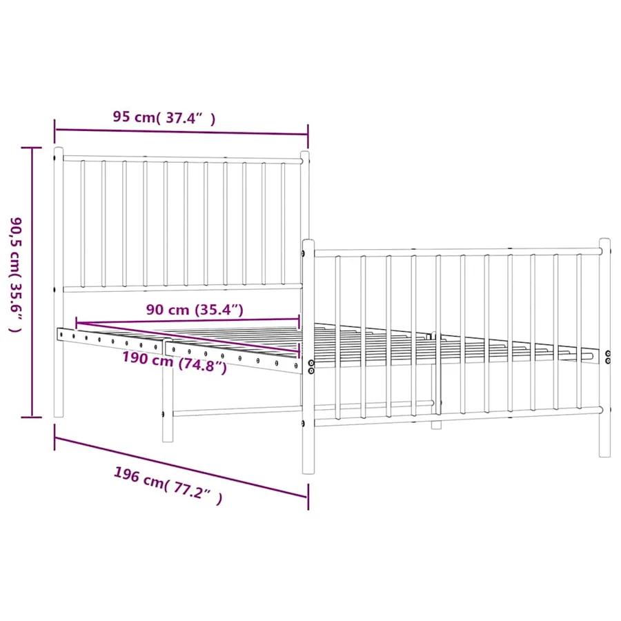 Cadre de lit métal sans matelas avec pied de lit noir 90x190 cm - 9