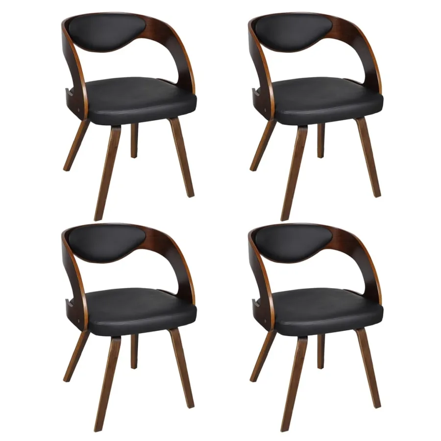 Chaises à manger lot de 4 marron bois courbé et similicuir - 2