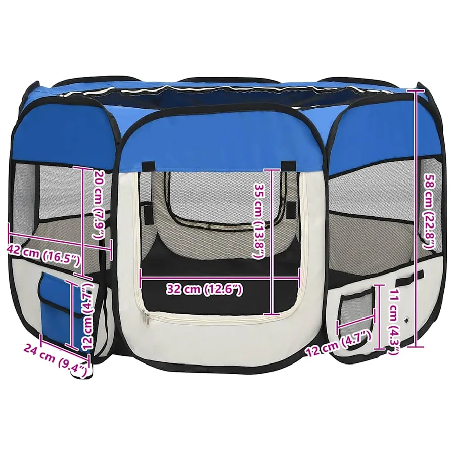 Parc pliable pour chien avec sac de transport Bleu 110x110x58cm - 11