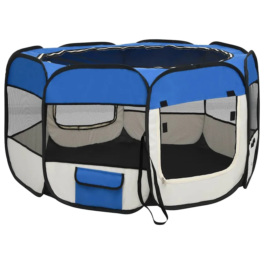 Parc pliable pour chien avec sac de transport Bleu 110x110x58cm - 14