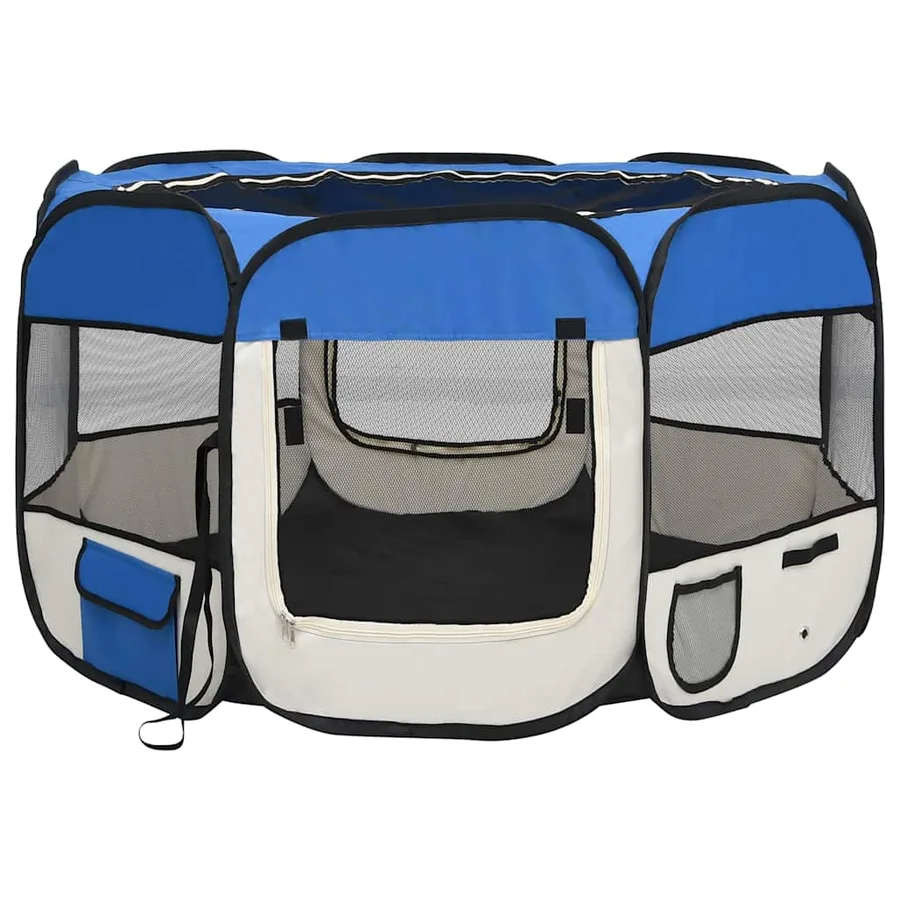 Parc pliable pour chien avec sac de transport Bleu 110x110x58cm - 2