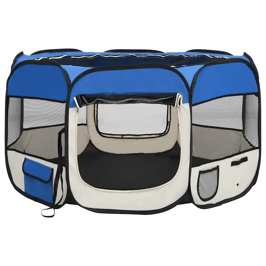 Parc pliable pour chien avec sac de transport Bleu 110x110x58cm - 3