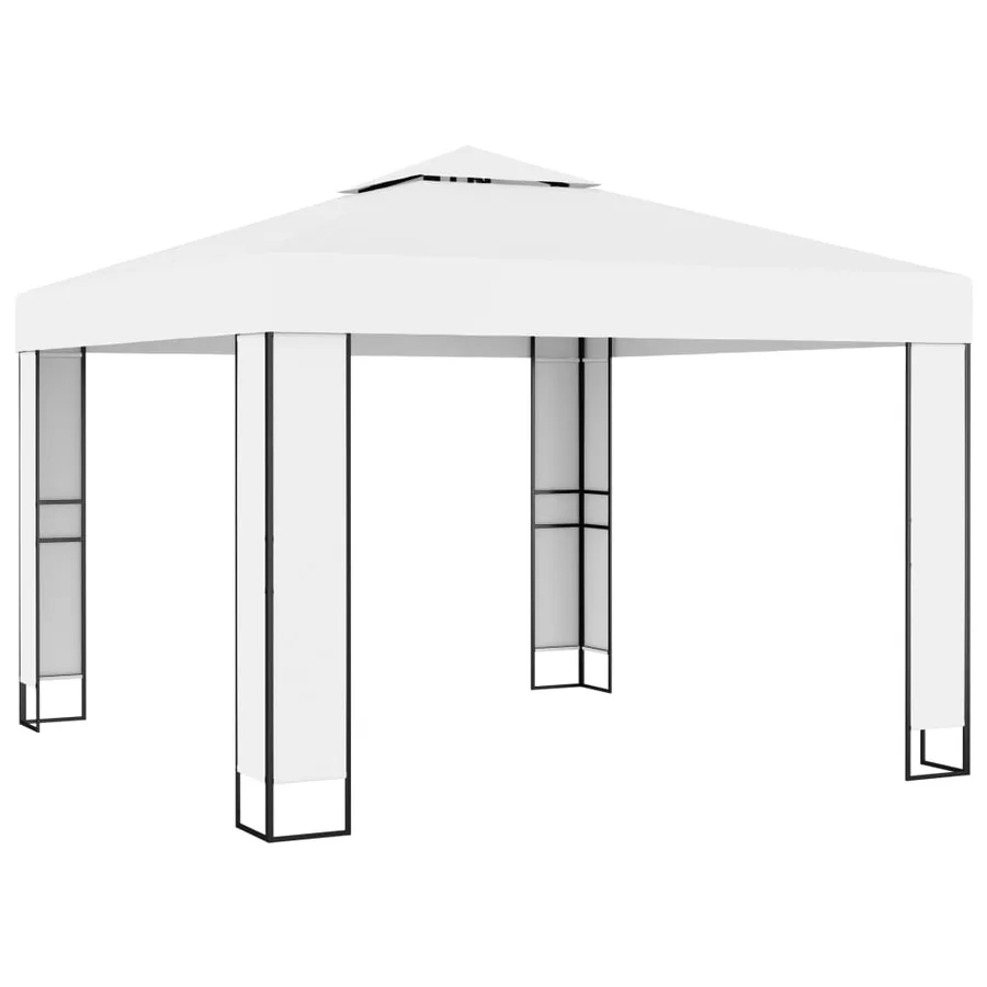 Tonnelle avec double toit et lumières LED 3x3 m Blanc - 3