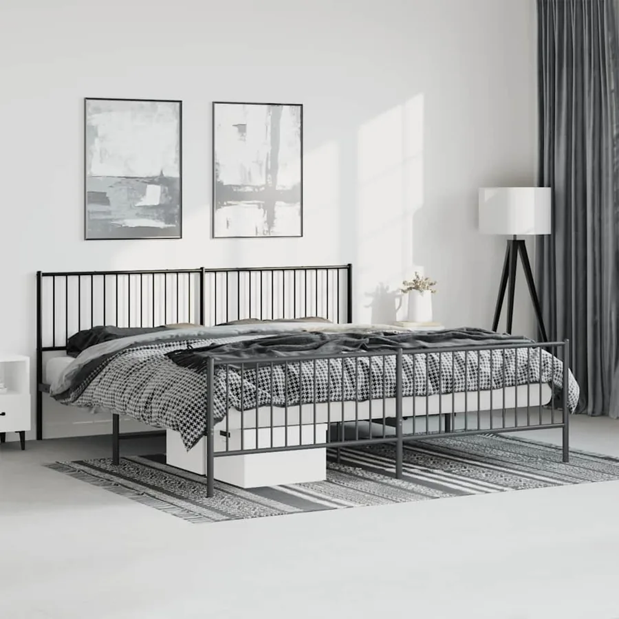 Cadre de lit métal sans matelas avec pied de lit noir 193x203cm