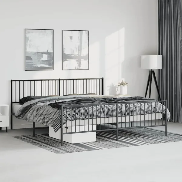 Cadre de lit métal sans matelas avec pied de lit noir 193x203cm