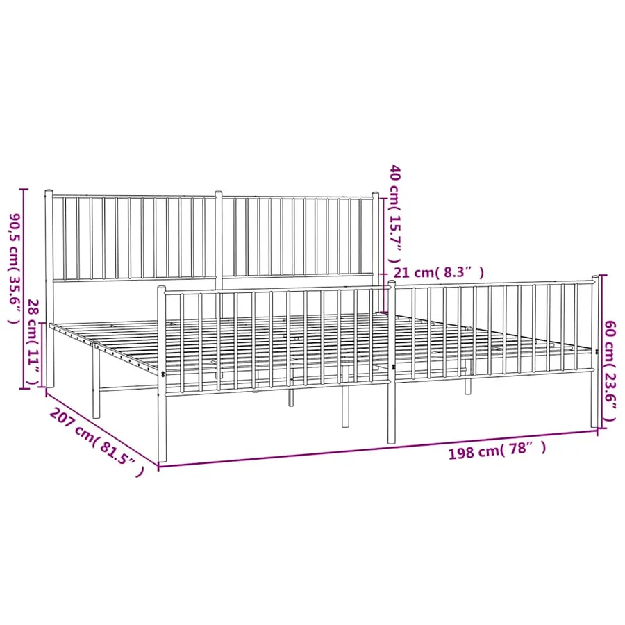 Cadre de lit métal sans matelas avec pied de lit noir 193x203cm - 10