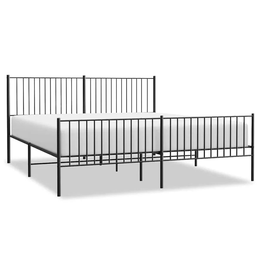 Cadre de lit métal sans matelas avec pied de lit noir 193x203cm - 2