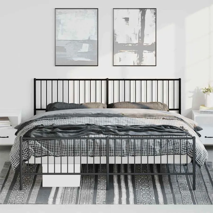 Cadre de lit métal sans matelas avec pied de lit noir 193x203cm - 4