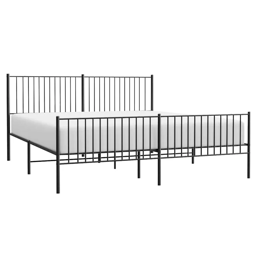 Cadre de lit métal sans matelas avec pied de lit noir 193x203cm - 5