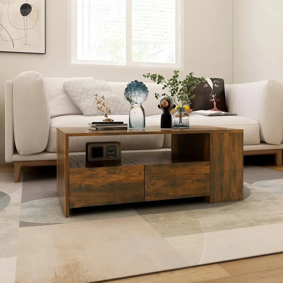 Table basse chêne fumé 102x55x42 cm bois d'ingénierie - 5