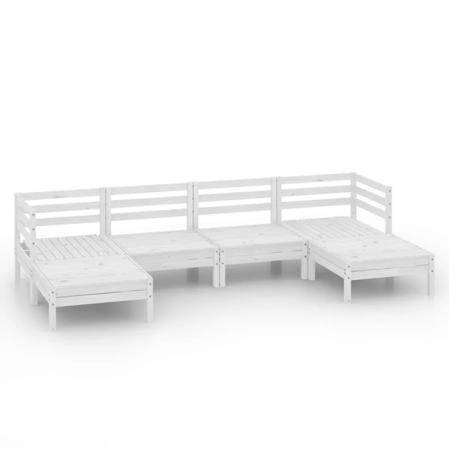 Salon de jardin 6 pcs Blanc Bois de pin massif - 2