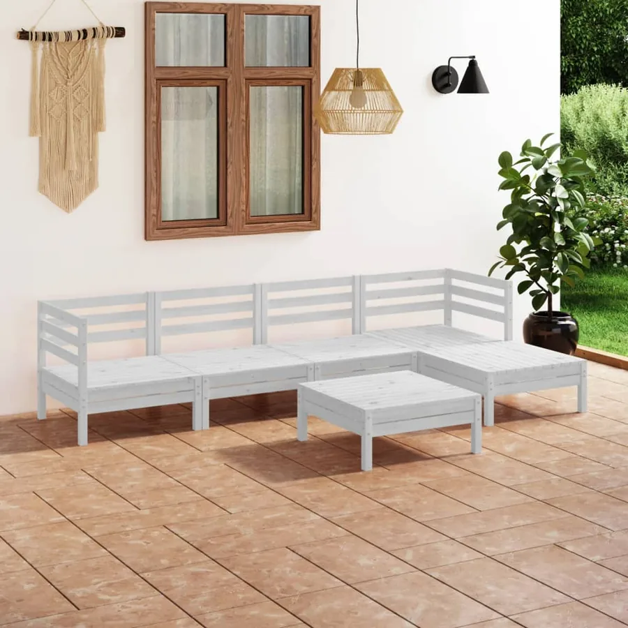 Salon de jardin 6 pcs Bois de pin massif Blanc