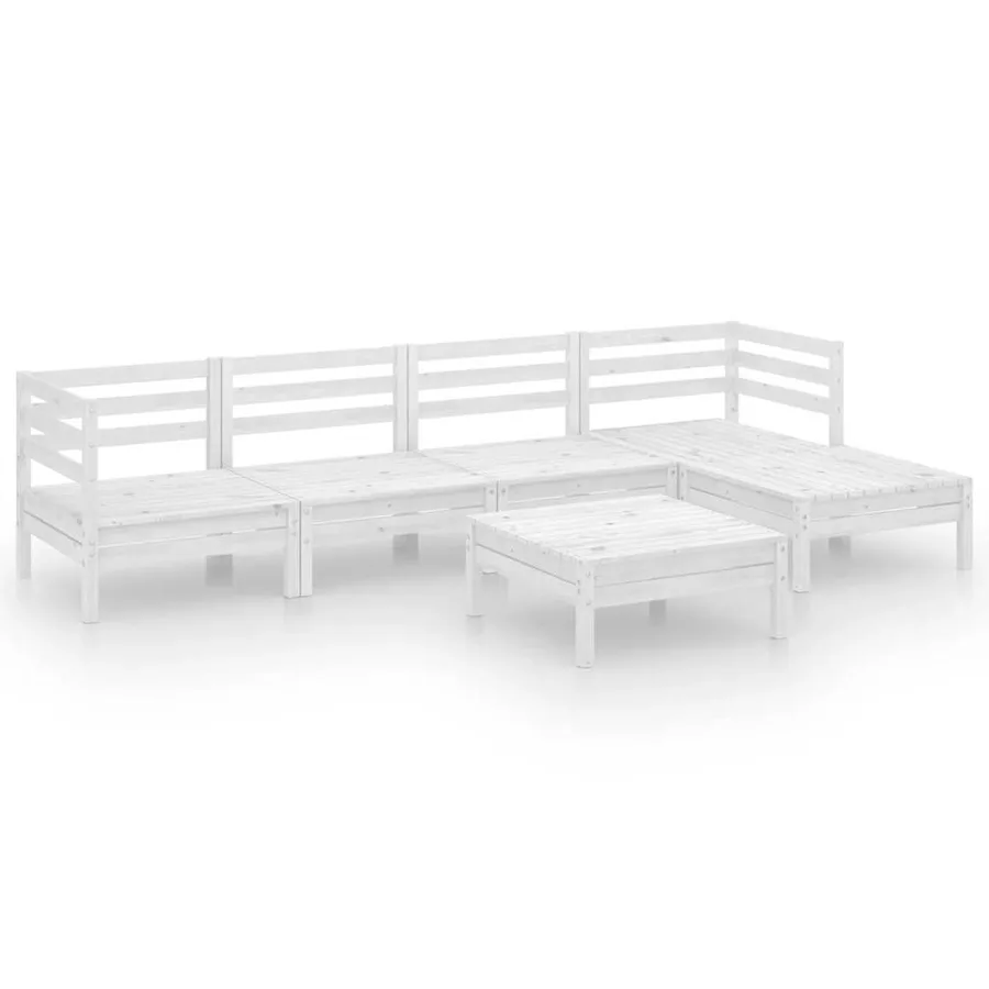 Salon de jardin 6 pcs Bois de pin massif Blanc - 2
