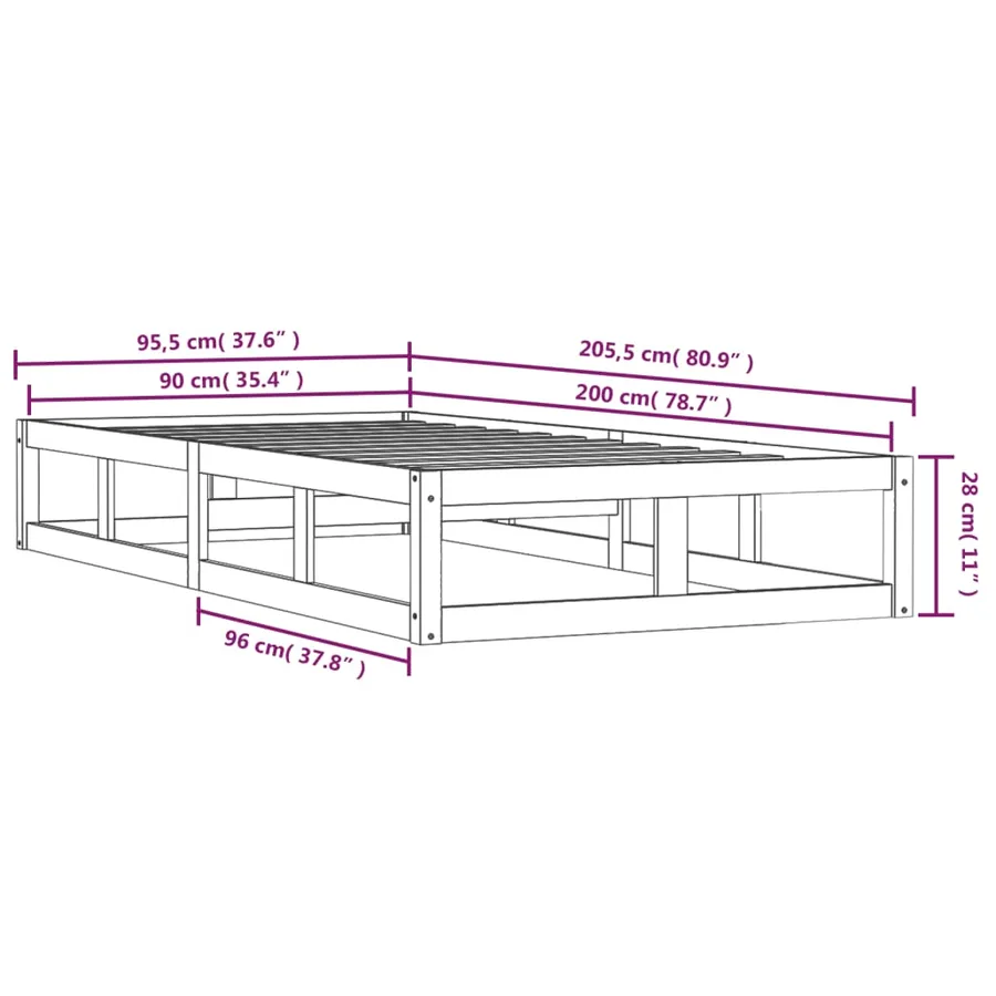 Cadre de lit sans matelas blanc 90x200 cm bois massif - 9