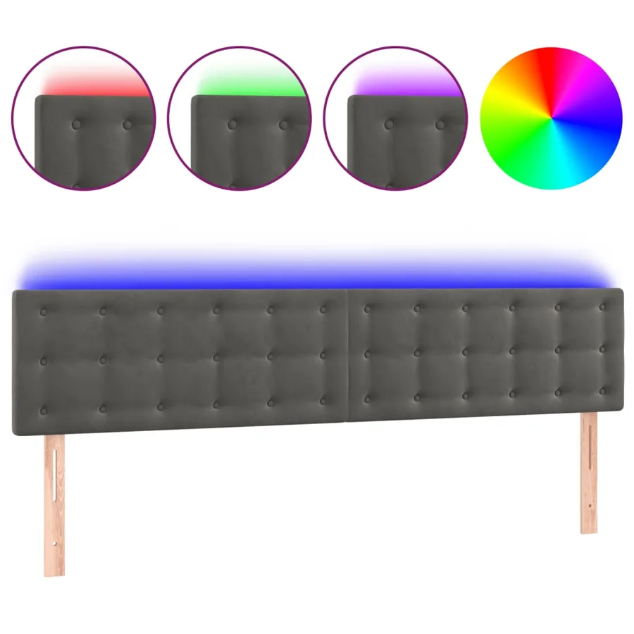 Tête de lit à LED Gris foncé 200x5x78/88 cm Velours - 2
