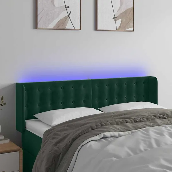 Tête de lit à LED Vert foncé 147x16x78/88 cm Velours