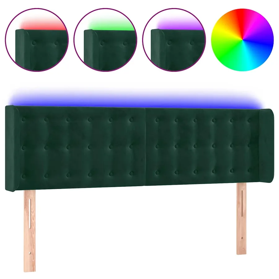 Tête de lit à LED Vert foncé 147x16x78/88 cm Velours - 2
