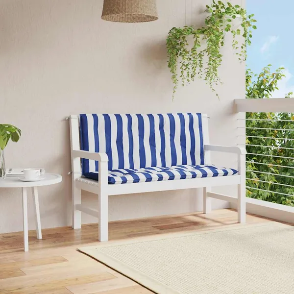 Coussins de banc de jardin lot de 2 rayures bleues et blanches