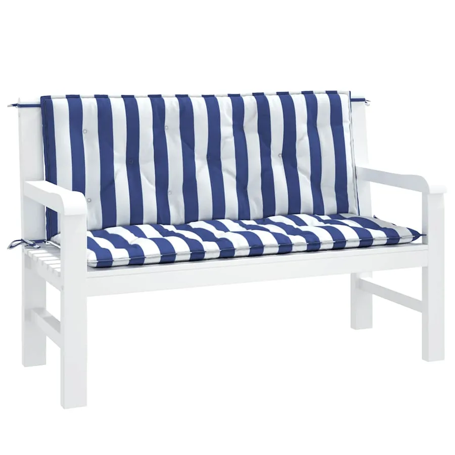 Coussins de banc de jardin lot de 2 rayures bleues et blanches - 4