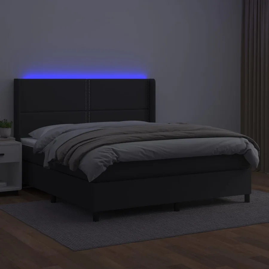 Sommier à lattes de lit matelas LED Noir 180x200cm Similicuir - 3