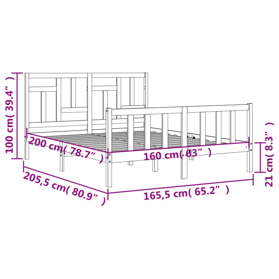 Cadre de lit sans matelas 160x200 cm bois massif de pin - 12