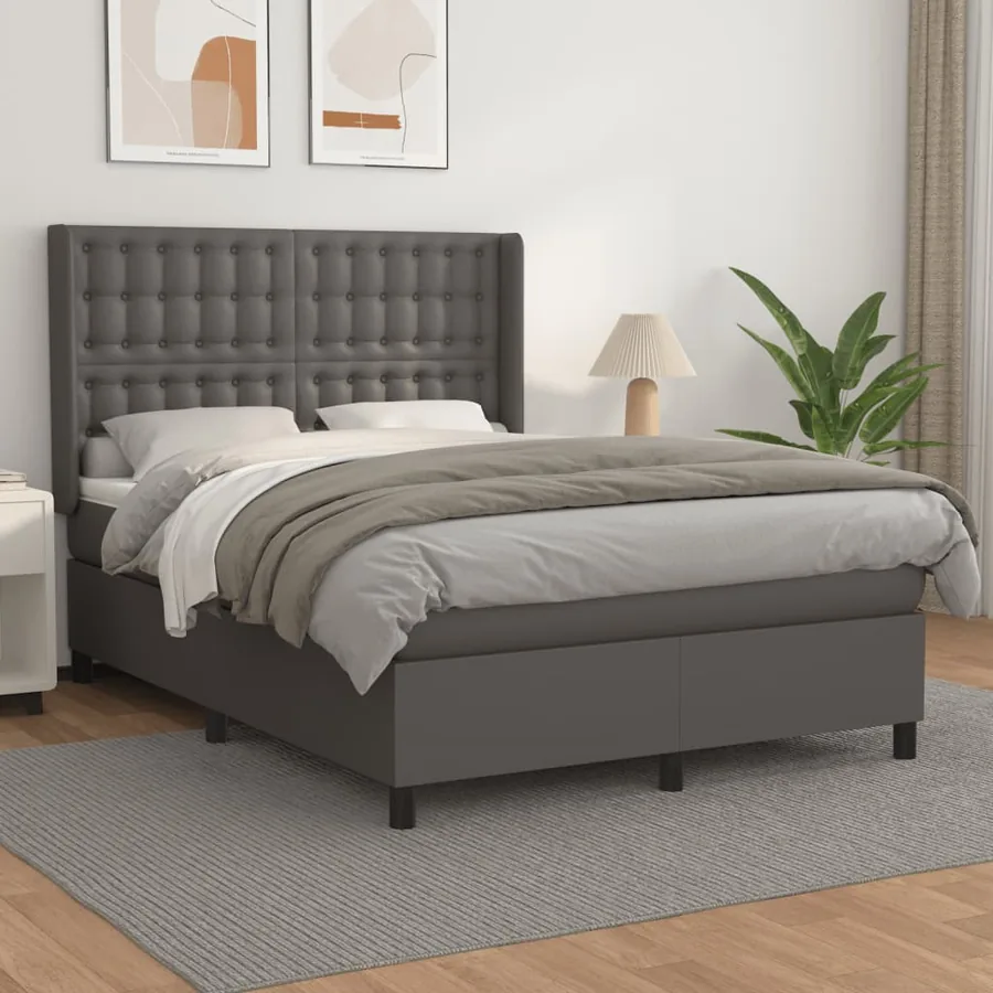 Sommier à lattes de lit avec matelas Gris 140x200 cm Similicuir