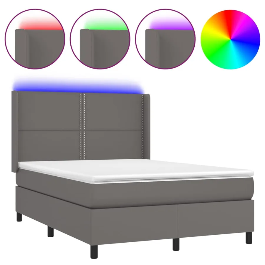 Sommier à lattes de lit matelas LED Gris 140x190cm Similicuir - 2