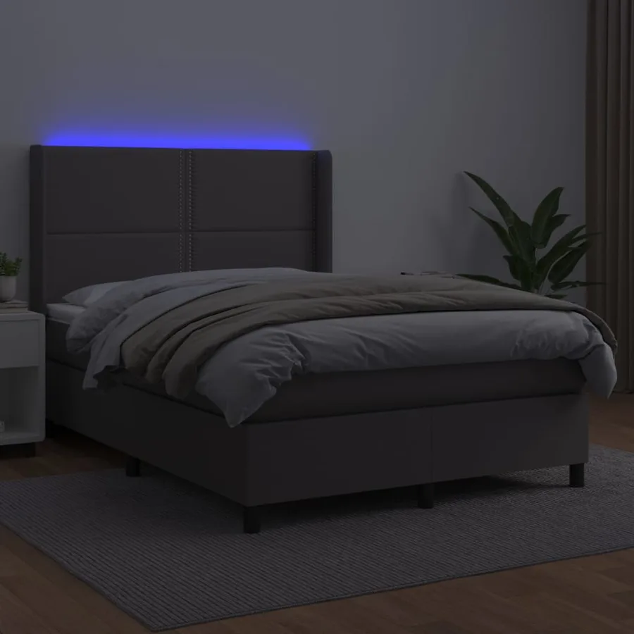 Sommier à lattes de lit matelas LED Gris 140x190cm Similicuir - 3