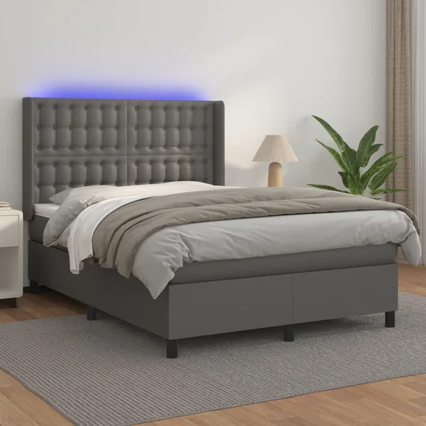 Sommier à lattes de lit matelas LED Gris 140x200 cm Similicuir