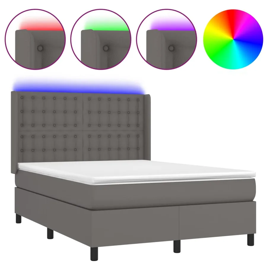 Sommier à lattes de lit matelas LED Gris 140x200 cm Similicuir - 2